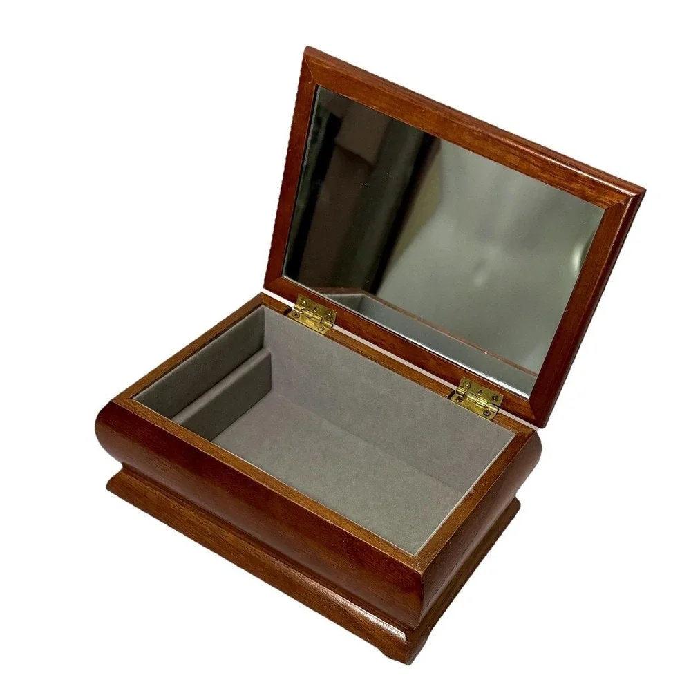Vtg Wooden Keepsake Jewelry Box Floral Needlepoint Lid Mirrored Gray Interior
